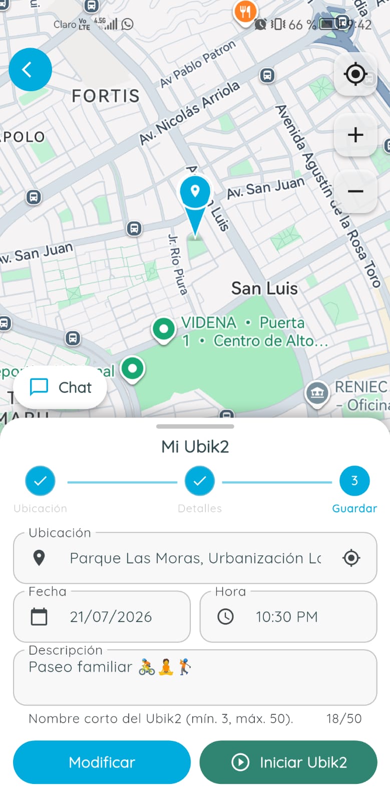 Pantalla de organizador para iniciar el UbiK2